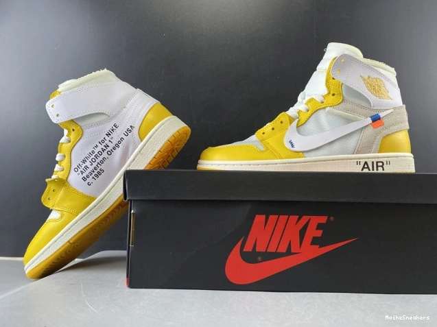 MaikeSneakers Powder Jordan 1 Dark Air NRG White Off-White x AQ0818-149 Yellow-Cone 0812